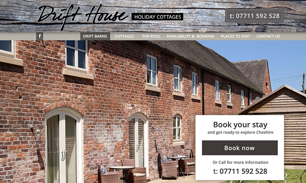 A new website created for Drift House Cottages, Holiday Cottages Booking Website for holiday home rentals in Congleton. The website was fully design and built by Liquidigloo in Congleton, Cheshire.